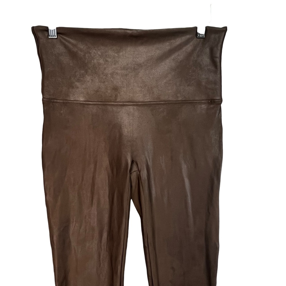 Spanx Faux Leather Leggings Brown High Rise Slimming‎ Womens 1X